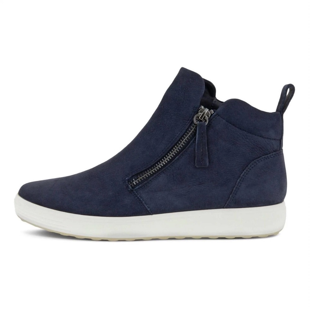 ECCO Soft 7 Wedge City Navy Nuckbuck Leather Ankle Boots Women’s Size 41 10-10.5